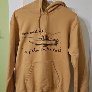 You and Me Mustard Hooded Sweatshirt with Fishing Graphic Size S